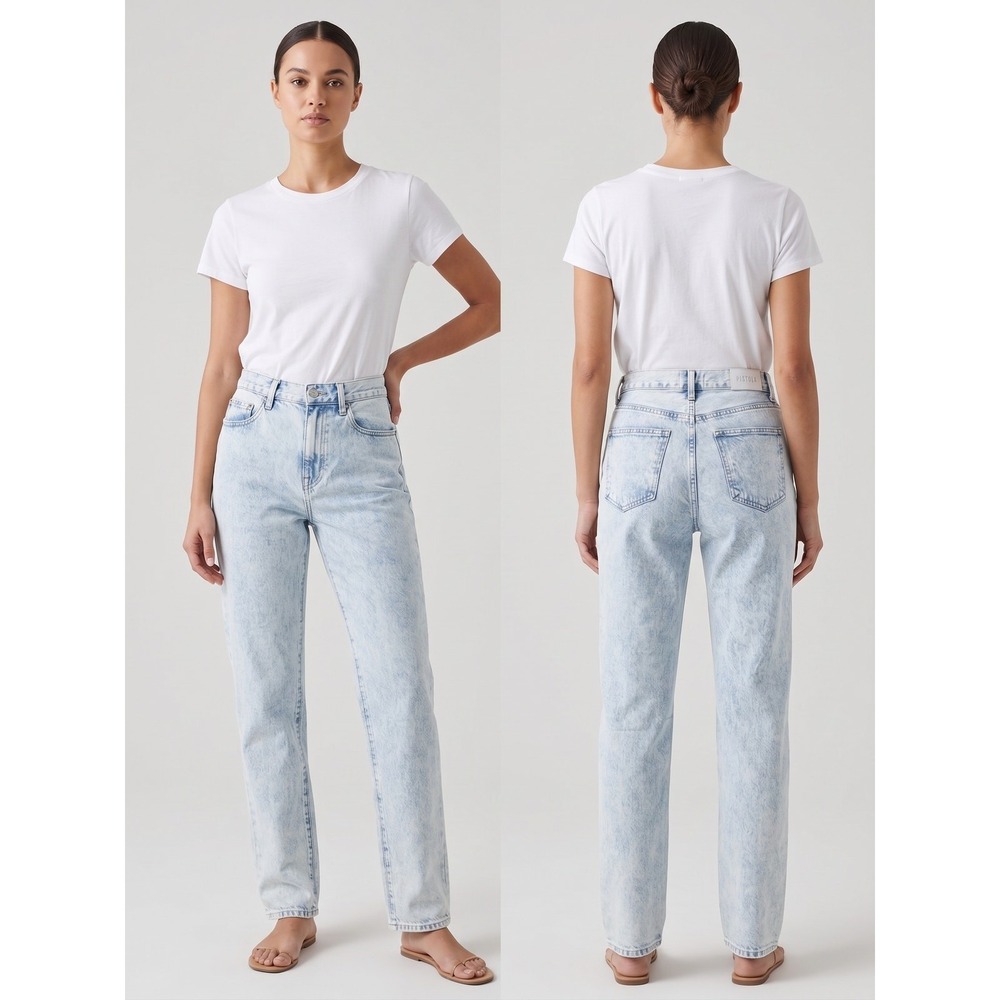 PISTOLA Marble Acid-Wash High-Waist Straight Leg Jeans (Size 27)
